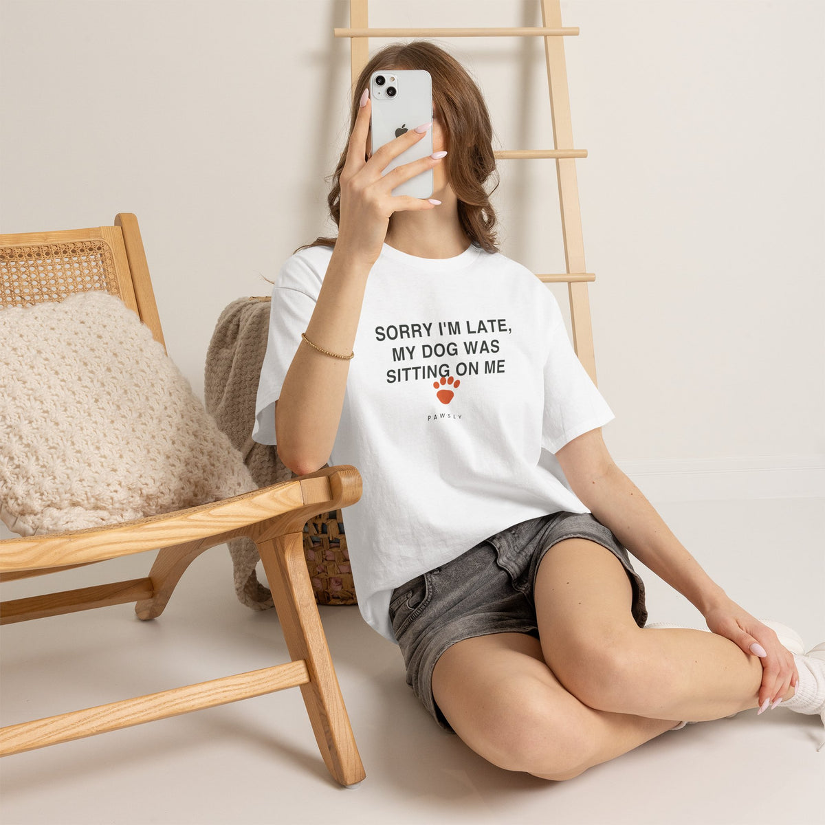 Sorry I'm Late Tee in Sand, folded flat lay