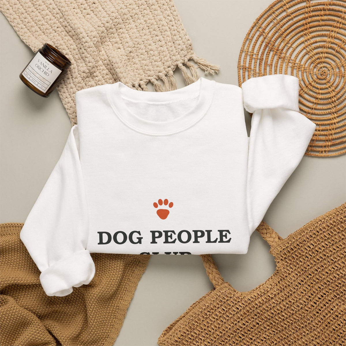 Dog People Club Sweatshirt in White, folded flat lay