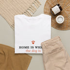 Home Is Where the Dog Is Tee in White, folded flat lay