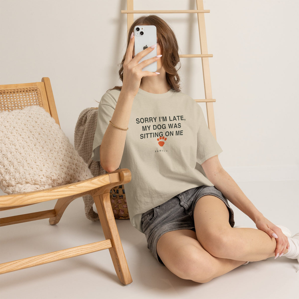 Sorry I'm Late Tee in White, worn