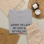 Sorry I'm Late Tee in Sand, worn