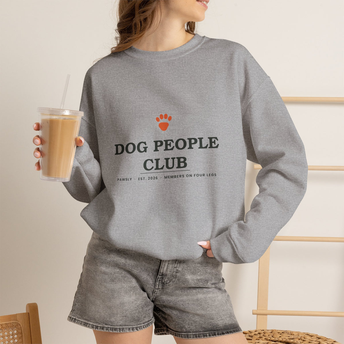 Dog People Club Sweatshirt in Sand, worn by a model