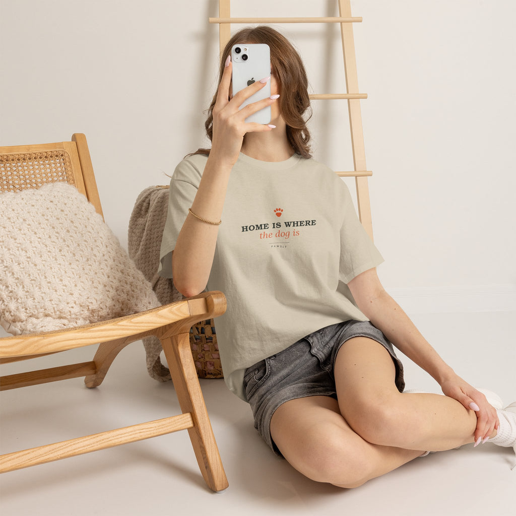 Home Is Where the Dog Is Tee in White, worn