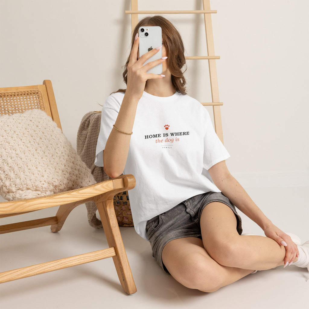 Home Is Where the Dog Is Tee in Sand, folded flat lay