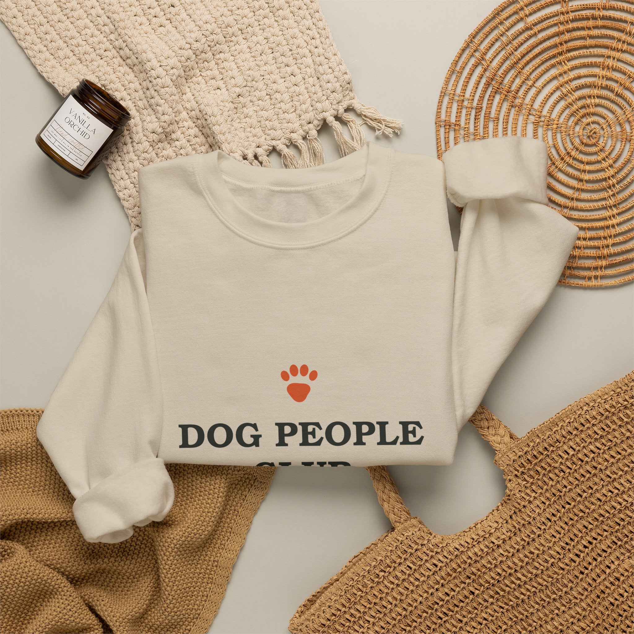Dog People Club Sweatshirt in White, worn at home