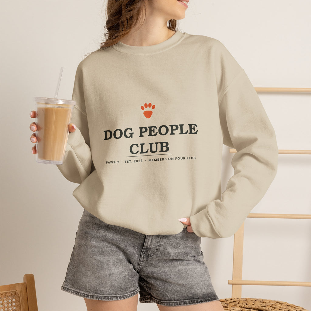 Dog People Club Sweatshirt in Sand, worn at home
