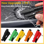Car escape tool breaking a side window with the spring-loaded punch