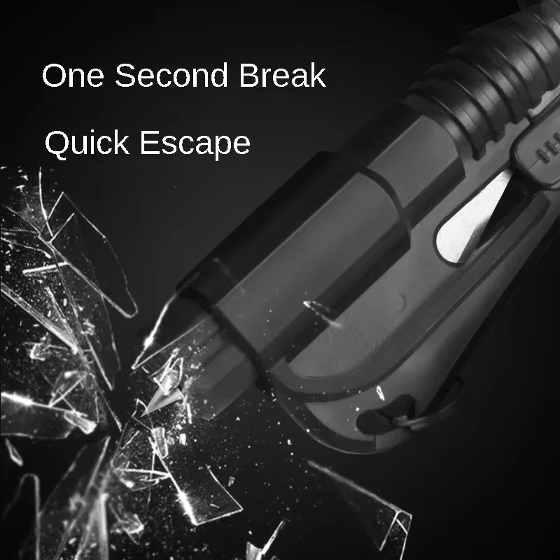 Car escape hammer shown next to a set of car keys for scale